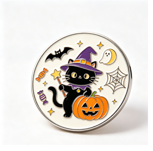 Pin de Solapa de Gato de Halloween, Insignia Redonda Esmaltada, Pin de Dibujos Animados Personalizado para Regalo y Ropa - Product Image 1