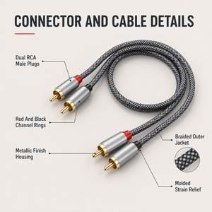 双 RCA 公头立体声音频线，金属外壳，用于 DVD 播放器、放大器、家庭影院系统 - Product Image 2
