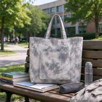 Sac fourre-tout en toile de coton tie-dye avec poche avant, grande capacité, réutilisable, pour le shopping, logo personnalisé, pour le yoga, le travail, l'école