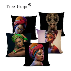 Mode Vrouwelijk Portret Afrikaanse Kunstbank Decoratieve Kussenhoes Stof