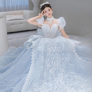 Abito da <span class=keywords><strong>sposa</strong></span> principale blu 2025 di alta qualità per le piccole spose moderno abito da ballo taglie forti ispirato alla principessa fuggitiva francese - Product Image 2