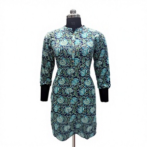 Tunique ethnique Kurta pour Diwali, imprimé floral, en coton, style simple, coupe droite, pour adultes, tenue de festival indienne vibrante C6 - Product Image 2