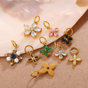 Pendentif fleur orné de strass pour la fabrication de colliers, accessoire de bijouterie DIY, plaqué acier inoxydable - Product Image 2