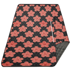 Couverture de pique-nique pliable en polyester matelassé XL 60x80 pouces, résistante à l'eau, motif fleur de hau hawaïenne, facile à transporter, pour voyage, pique-nique, camping - Product Image 5