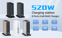 Chargeur rapide 520W GaN USB Type-C 4 ports USB 4 ports Type-C PD QC3.0 OTP avec affichage numérique, prise EU/US/UK/AU, charge multi-appareils