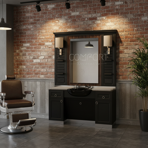 Fregadero de lavado de pelo de madera Vintage moderno acabado negro/gris Taller de salón Hoteles al aire libre barberías comedor apartamento centro comercial gimnasio - Product Image 3