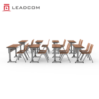 Ensemble chaise et bureau d'étudiant moderne LEADCOM LS-425, construction en acier et aluminium, plateau en MDF, ensemble scolaire pour projet éducatif