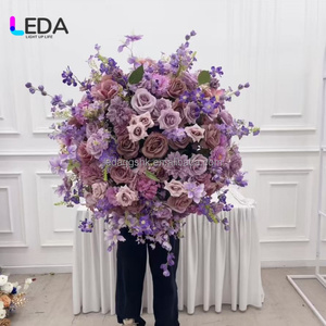 Bouquet de roses artificielles en soie LEDA pour décoration de mariage, arrangement de roses en soie violettes pour événements - Product Image 4