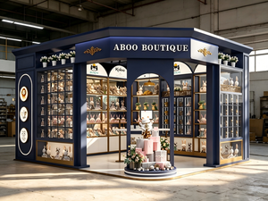 Kiosco Minorista Personalizado para Centro Comercial, Exhibidor de Juguetes de Peluche, Mostrador de Isla de Lujo Francés, Mueble de Tienda de MDF, Vidrio y Metal Dorado - Product Image 6