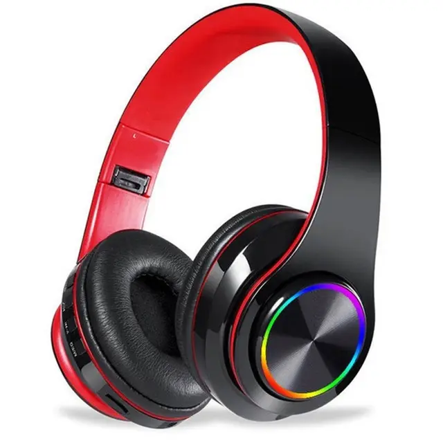 Cuffie Wireless B39 cuffie da gioco con luci a LED colorate cuffie Stereo con lettore mp3 auricolari Over-ear pieghevoli