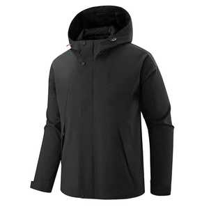 Chaqueta de trabajo para exteriores de una sola capa con capucha a prueba de viento para hombre, con forro interior, para uso en invierno, diseño de contraste de color sólido - Product Image 4