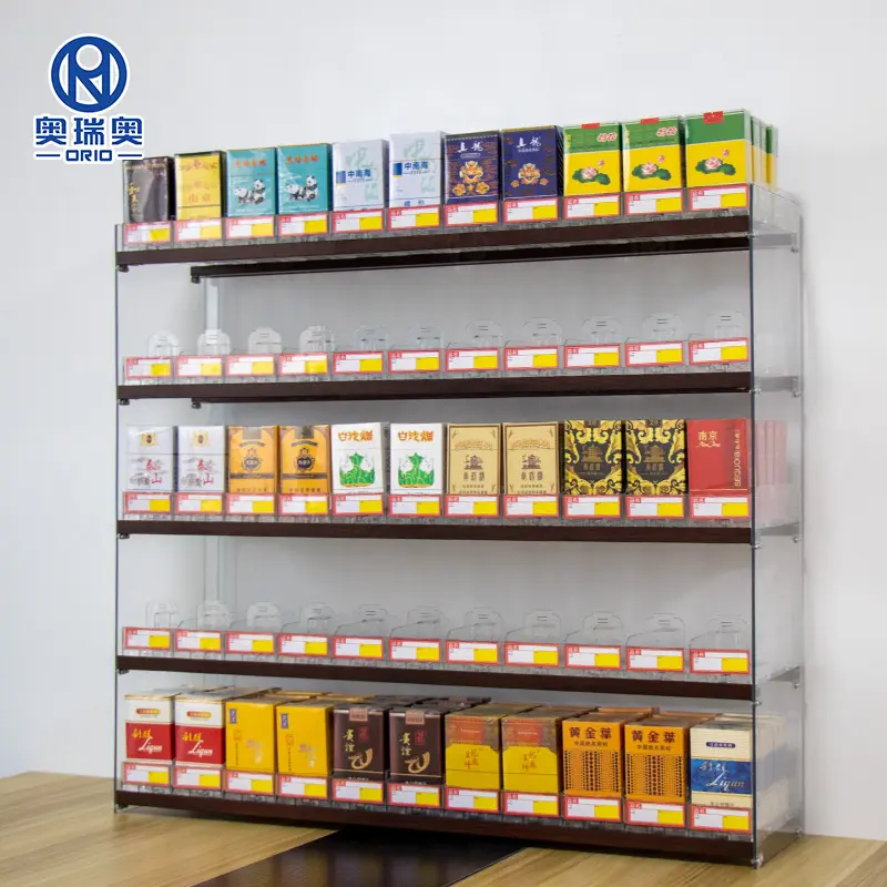 Espositore per sigarette da parete personalizzato con display per spintore negozio di fumo espositore per sigarette con spintori