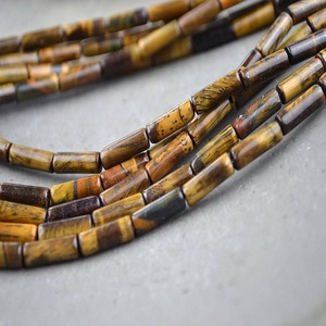Cuentas de tubo de cristal de ágata de Ojos de tigre Natural de alta calidad, hebras marrones sueltas para cuentas de tubo de cilindro de joyería - Product Image 1