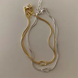 Wholesale Custom Hand-knotted Necklace Fashion Jewelry 18K Gold Stainless Steel Double Layer Snake Chain Knot Necklace For Women