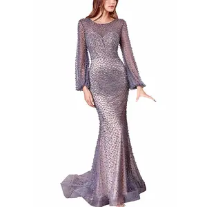 OEM Langarm Mieder High Neck Party Kleid Abend Frau Schön