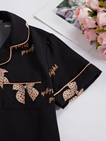 Setelan Piyama Wanita Motif Pita Grosir, Berkerah, Pinggang Elastis Pendek, Pakaian Santai Wanita Musim Panas, Mendukung Kustomisasi Logo
