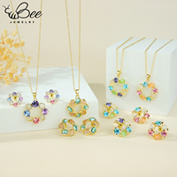 Perhiasan Set Kalung Anting Berlapis Emas 14k Berkualitas Tinggi Anti Luntur dengan Kristal dan Batu Berwarna Alami untuk Wanita Korea