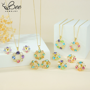 Juego de Joyería de Cristal con Baño de Oro de 14k de Alta Calidad, Sin Deslustre, con Piedras Naturales de Colores, Collar y Aretes para Mujeres Coreanas - Product Image 2