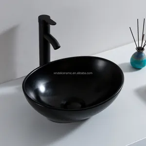 Wholesale Black Matt Oval Designs Small Vessel Sanitary Ware Ceramic Bathroom Sink Art Basin Countertop Sinks Modern China