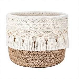 Panier de rangement en macramé rond multifonctionnel et élégant Ecoka Vietnam pour la décoration de la maison et le bureau tendance - Product Image 1