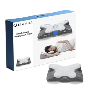 Almohada cervical ergonómica de espuma viscoelástica de mariposa personalizada para dolor de cuello y hombro almohada ortopédica de algodón con memoria sin olor