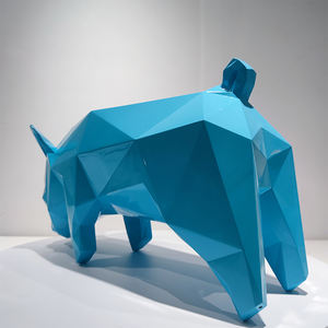 幾何学的豚等身大動物彫刻像ゴールドブルー装飾北欧樹脂工芸モールレストラン装飾 - Product Image 6