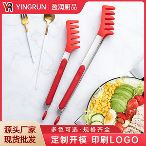 Yingrun Stainless Steel Food Clips Red And Black <b>Comb</b> Shape <b>Heat</b> Resistant Kitchen Utensil For Noodles Salad Buffet - Product Image 2