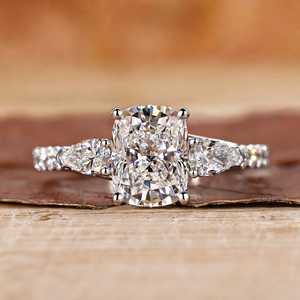 Unisex Cushion Cut Moissanite 925 Silver Gold Plated Cocktail <b>Ring</b> Three Stone Side Pave Prong Setting Third Party Certified - Product Image 2