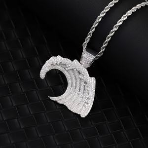 Pendentif en argent sterling 925 avec moissanite, pendentif hip-hop glacé, forme de vagues, couleur D, diamant VVS, pendentif cubain - Product Image 2