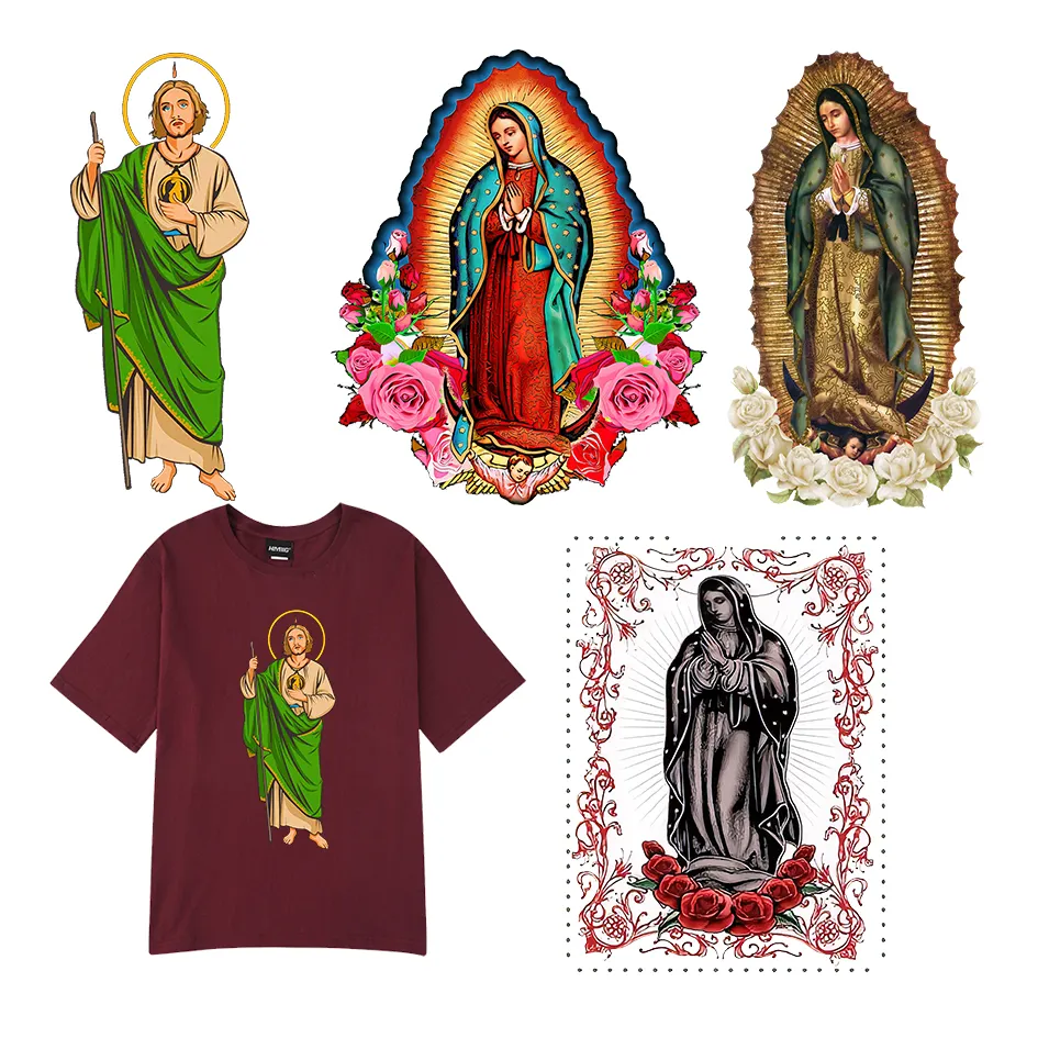 Custom Religieuze Hot Geperst Sticker Voor Kleding Overdracht Bedrukt Jesus Ijzeren Patch Custom Scherm Bedrukt Transfer T-Shirt