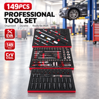 Ensemble de 149 outils de clé dynamométrique et de douilles à chocs en 3 ensembles, dans des plateaux en mousse EVA, pour armoire à outils roulante, garage et atelier de réparation automobile
