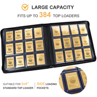 384 bolsillos de cuero RTS PU cuero Trading Toploader Binder Album, 12 bolsillos Premium Top Loader Card Binder