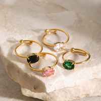 Bague ouverte ajustable en acier inoxydable plaqué or 18 carats style Ins, ornée de zircons cubiques multicolores roses et verts, bijou mignon