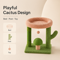 Arbre à chat moderne en forme de cactus avec structure en bois, griffoir en sisal et tour de repose en peluche pour chats d'intérieur (emballage carton)