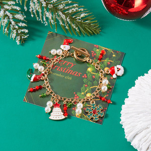 Fashion <b>Cute</b> Charm <b>Bracelets</b> for Women Gold Plated Alloy Christmas Theme Gift Jewelry Imitation Pearl Snowflake Santa Charms - Product Image 4