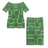 Vestido Samoano Puletasi Estilo Tapa Polinesio Verde Vintage para Mujer, Vestido de Fiesta de Un Hombro, Conjuntos de Top y Falda Tallas Grandes