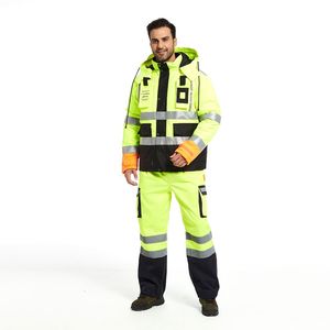 HIGH VISIBILITY <strong>INSULATED</strong> HI VIS REFLECTIVE ROAD WORK SAFETY JACKET SETS CARGO PANTS - Product Image 2