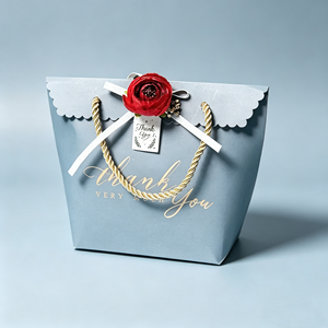 Luxury Custom Eco‑friendly <b>Cardboard</b> Paper Gift Bags Bulk Wholesale With Scalloped Trim Twine Handle And Ribbon Bow Suitable - Product Image 3