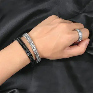 Wholesale Silver Black Fashion Luxury Double Chain Square Magnetic Clasp Bracelet Watch Bracelet Men Jewels