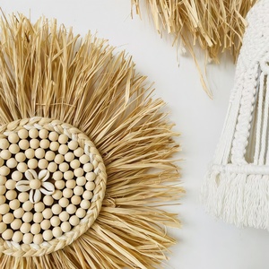 مكرمية منسوجة يدويًا بتصميم دائري شائع على شكل رافيا معلقة على الحائط ، فن للمكتب ، الفندق ، الإقامة المنزلية - Product Image 5