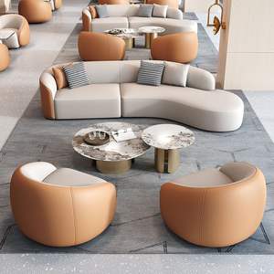 Modernes Mid-Century <span class=keywords><strong>Modern</strong></span> Ecksofa-Set, Geschwungen, für Wohnzimmer, Hotellobby, VIP-Club, Empfang, Büro, Verhandlung, Schlafzimmer, PU-Leder - Product Image 2