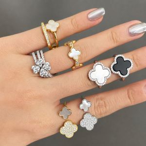 18K Gold Plated Trendy <b>Stacking</b> <b>Ring</b> 925 Sterling <b>Silver</b> Accessories Femme Open Four Leaf Clover Jewelry <b>Rings</b> Set for Women - Product Image 1