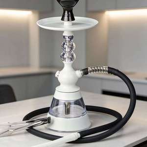 White Glass <b>Hookah</b> Modern Shisha <b>Pipe</b> with Black Bowl Transparent Base Hose Tool Set for Lounge Use - Product Image 2