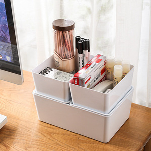 Desktop <b>Storage</b> Box <b>Plastic</b> Rectangle White Stackable With Lid For Cosmetics Stationery Organizers - Product Image 1