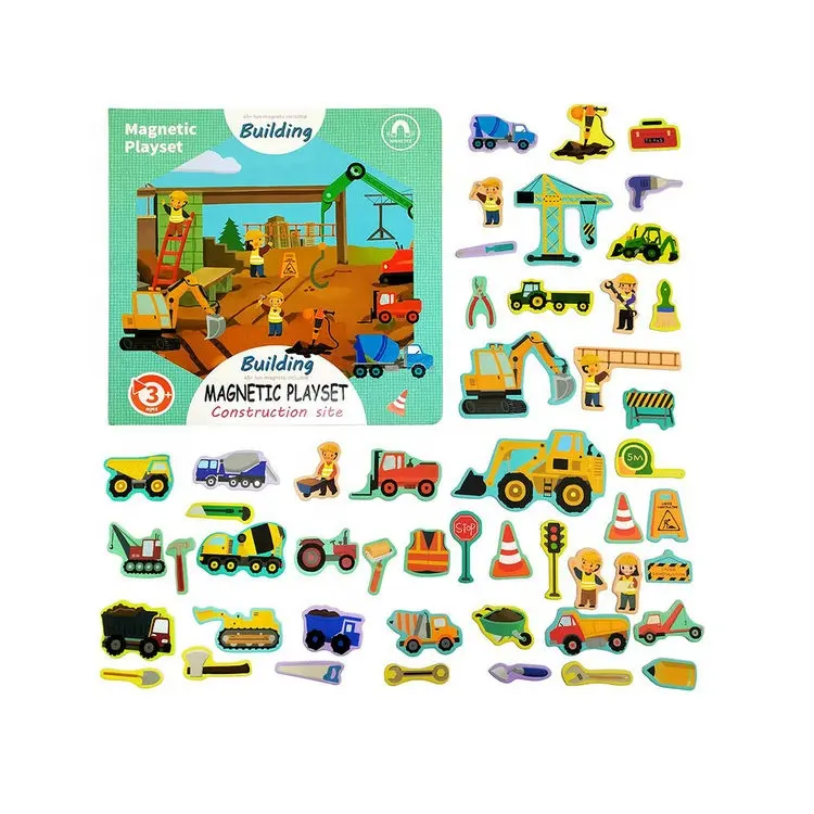 Construction Site Fridge Magnets for Toddlers, 50 PCS Refrigerator Magnets for Kids, Create a Scene Magnetic Play Sticker Book