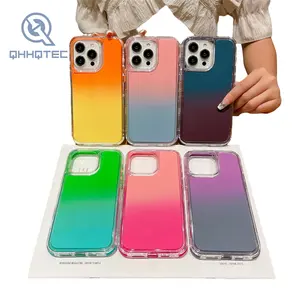 New Transparent PC Phone Cover Full Colorful Gradient TPU Fundas 3-in-1 Phone Case For IPhone 13 14 Pro