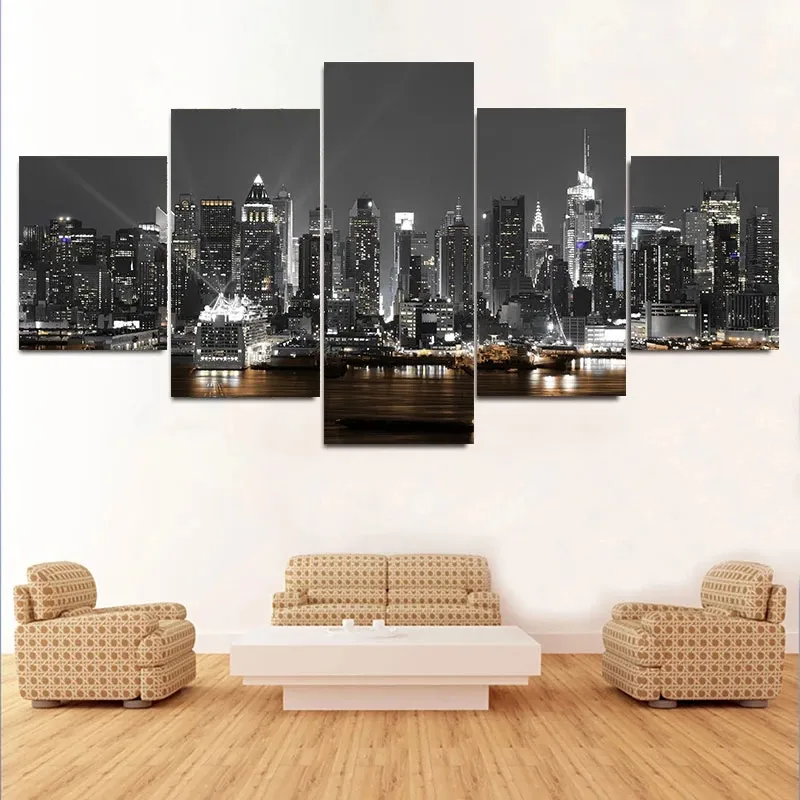 Modern Print City Paintings Art Print Canvas Wall Art 5 Panel Landscape Picture