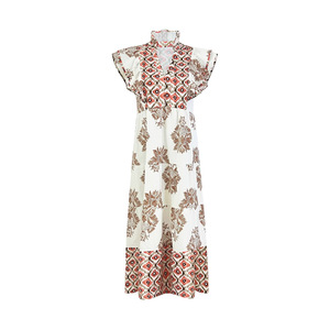Dropshipping Shopify Plus Size Womens Floral Print <b>Short</b> Sleeve Mandarin Collar A Line Midi <b>Dress</b> Casual <b>Summer</b> - Product Image 1