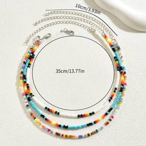 Collier de perles de riz colorées tissées bohèmes-Chaîne de clavicule élégante pour femme, bijoux de déclaration Boho Chic - Product Image 3