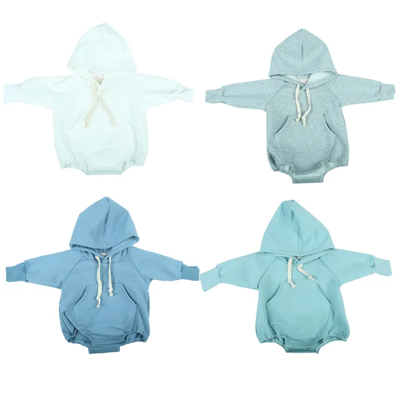 Newborn baby clothes kids clothing natural fabric plain solid long sleeves cotton thick hoodies baby romper